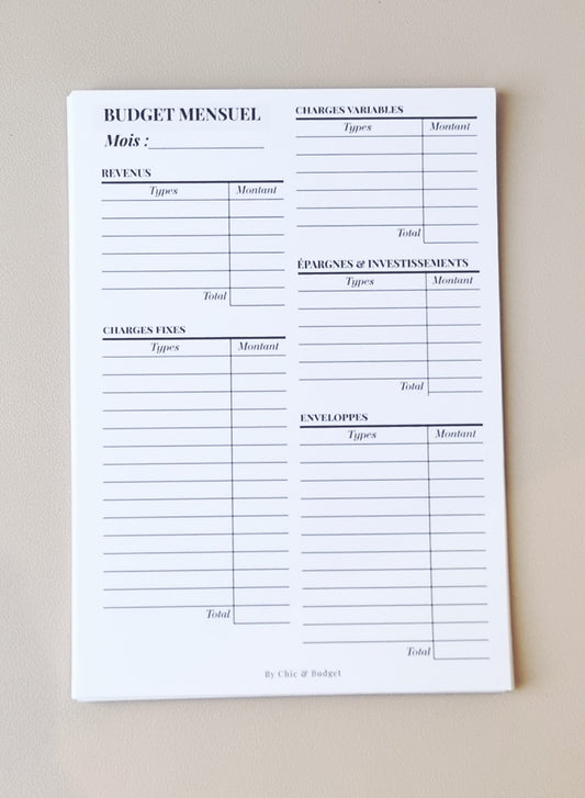 PACK de 12 tableaux "Budget mensuel"